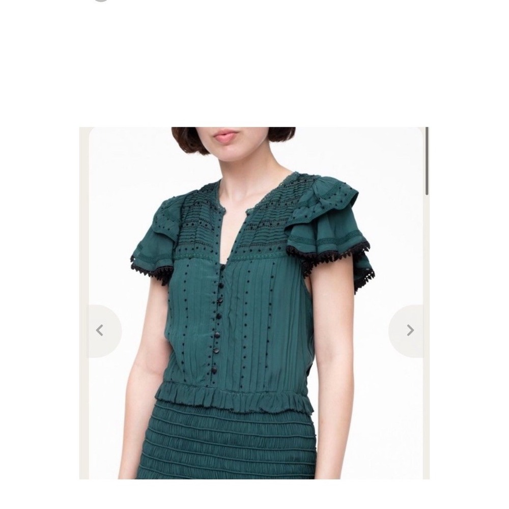 Sea New York Flutter Sleeve Lace-Trim Azzedine Emerald Smoked Midi Dress Size 4 - Picture 2 of 6